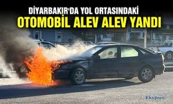 Diyarbakır'da yol ortasındaki otomobil alev alev yandı