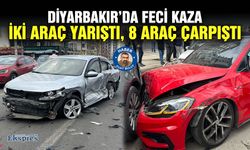Diyarbakır’da feci kaza İki araç yarıştı, 8 araç çarpıştı
