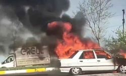 Mardin’de bir araç alev alev yandı