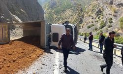 Hakkari'de maden yüklü kamyon devrildi