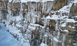 Şırnak'ta Sibirya soğukları: Şelale dondu