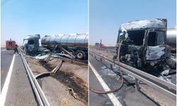 Yağ yüklü tankerde kaza sonrası yangın