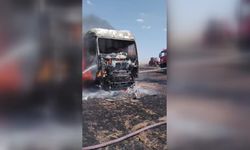 Buğday yüklü tırda yangın