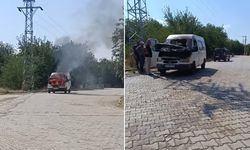 Elazığ’da minibüs yandı