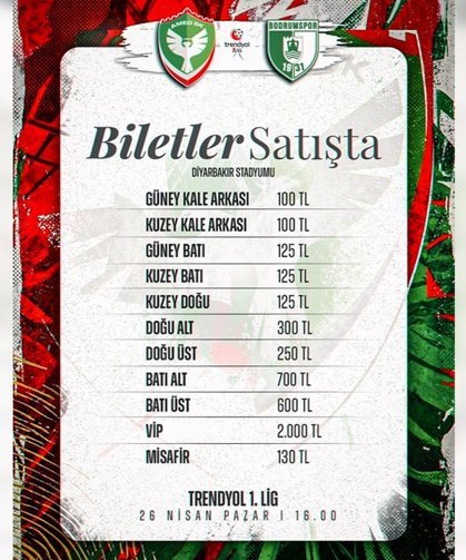 Amedspor-Bodrumspor biletleri satışta