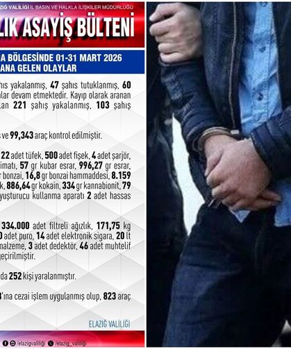 Elazığ'da 1 ayda 946 gözaltı