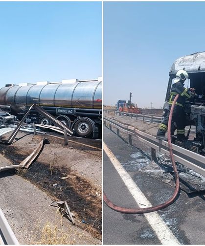 Yağ yüklü tankerde kaza sonrası yangın