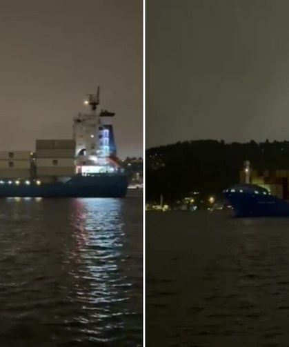 İstanbul Boğazı'nda sürüklenen gemi ters döndü