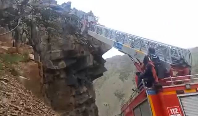 Hakkari’de kayalıklarda mahsur kalan keçi yavrusu kurtarıldı