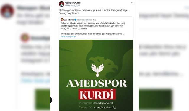 Vanspor taraftarlarından Amedspor'a Kürtçe gönderme