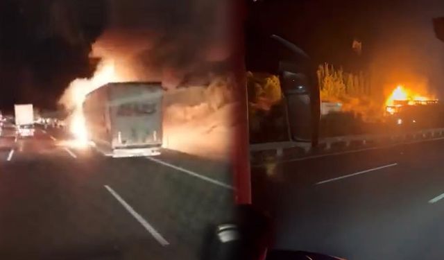 Seyir halindeki tır bomba gibi patladı