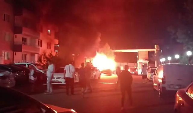 Diyarbakır’da park halindeki araç alev topuna döndü