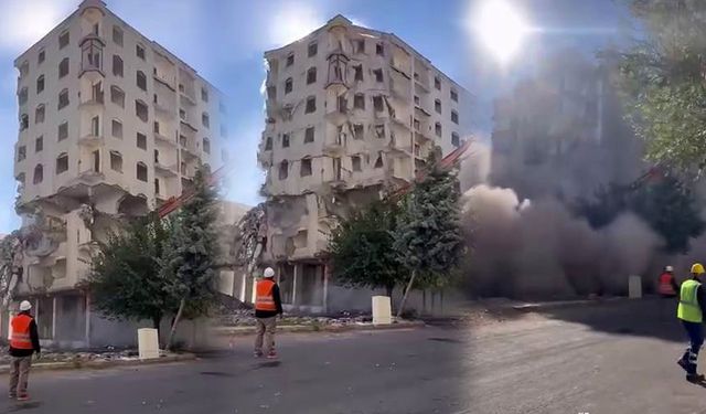 Diyarbakır'daki ağır hasarlı bina tek dokunuşta yıkıldı