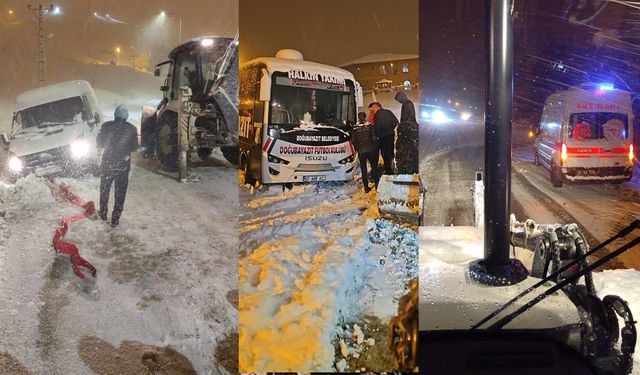 Sporcular ve sağlıkçılar, karda mahsur kaldı