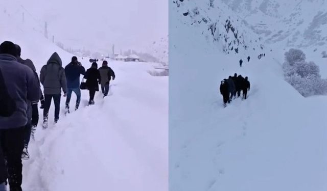 Çığ düştü, yolda mahsur kalan 100 kişi, köye sığındı