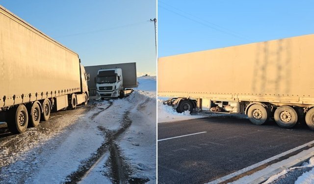 Kontrolden çıkan tır yolu kapattı