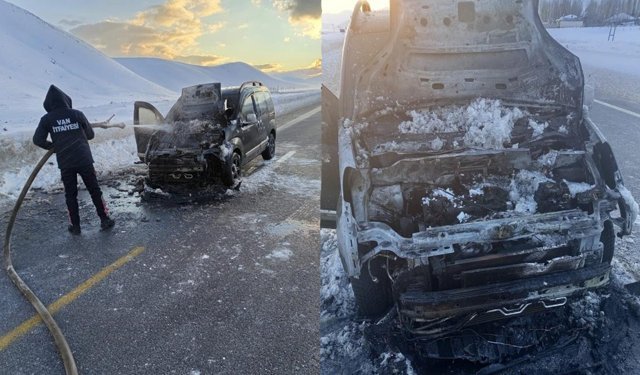 Van'da seyir halindeki kamyonet yandı