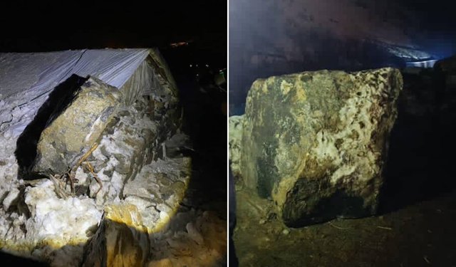 Ağıla kaya parçaları düştü: 20 hayvan telef oldu