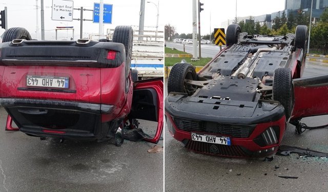 Araç ters döndü: 2 yaralı