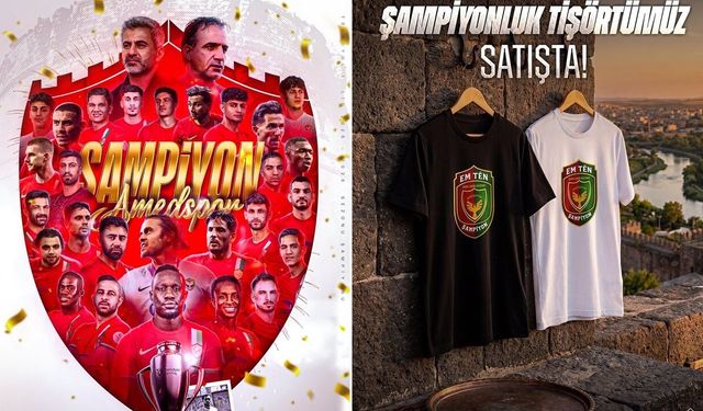 Amedspor’un şampiyonluk kutlaması için özel tasarım tişörtleri satışa çıktı