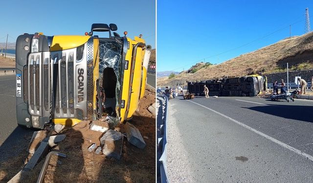 Elazığ'da hayvan yüklü tır devrildi
