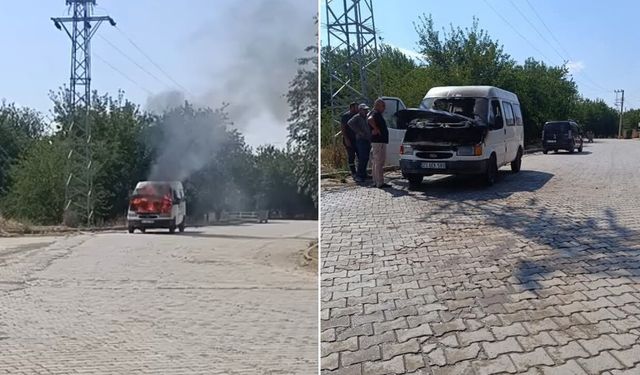 Elazığ’da minibüs yandı