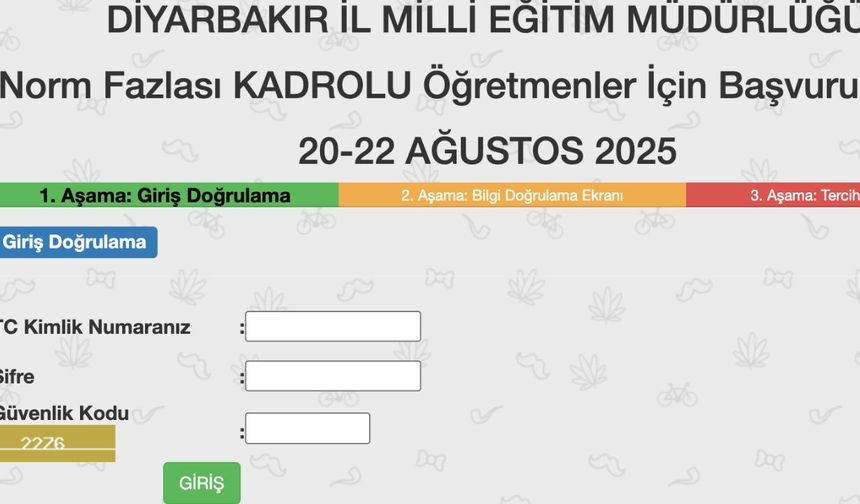 Diyarbakır Norm Kadro Fazlası Öğretmenler için Ağustos 2025 Atama ve Başvuru Ekranı