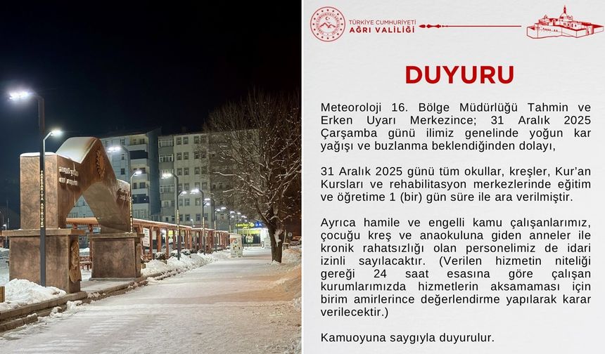 Ağrı'da  eğitime 1 gün ara