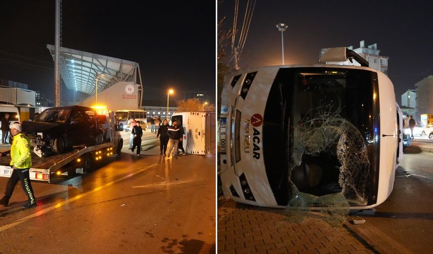 İşçi servisi otomobille çarpıştı: 11 yaralı