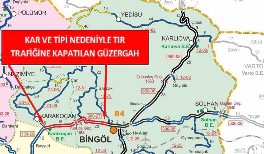 Bingöl-Elazığ  yolu tırlara  kapatıldı