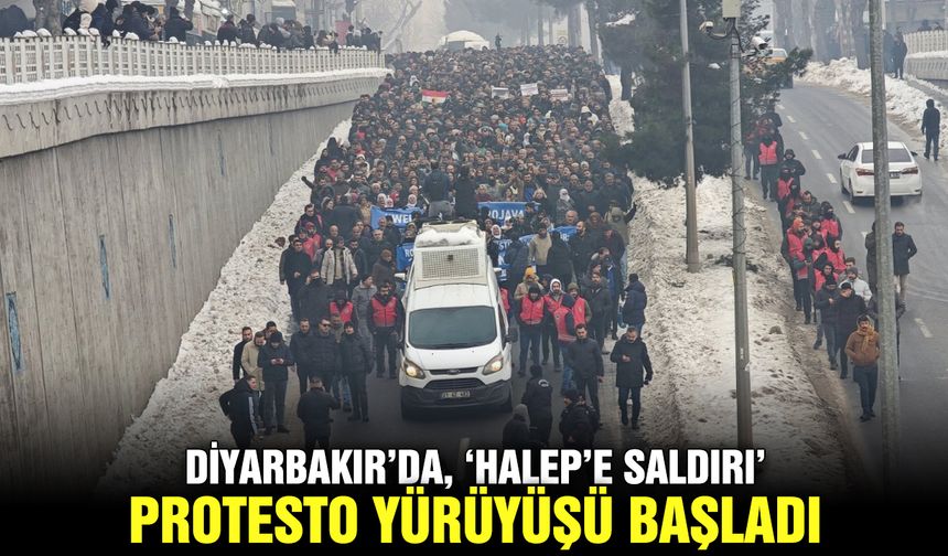 Diyarbakır’da, ‘Halep’e saldırı’ protesto yürüyüşü başladı
