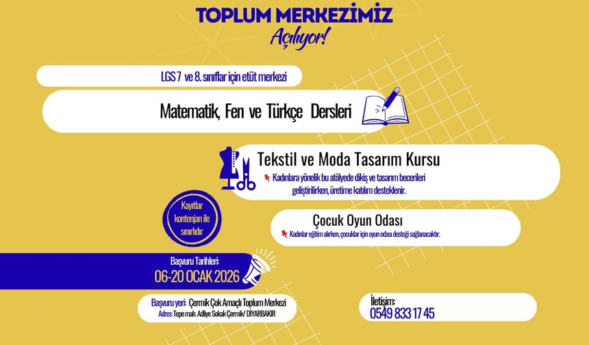 Diyarbakır’da kadınlara mesleki kurs, öğrencilere etüt desteği