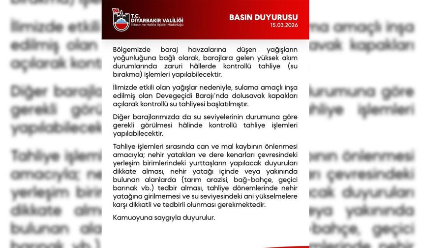 Diyarbakır Devegeçidi Barajında su tahliyesine başlandı