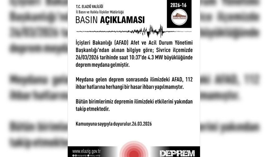 Elazığ Valiliği: Hasar bildirimi yok