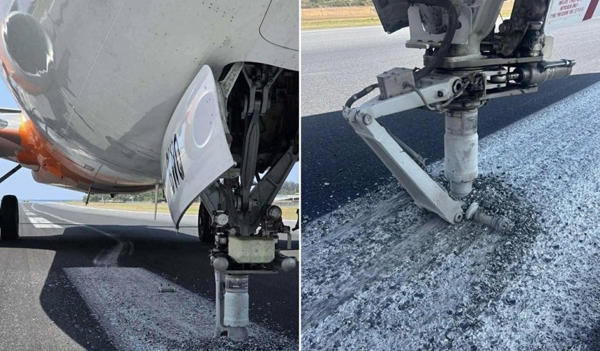 Sert iniş yapan uçağın iniş takımı koptu