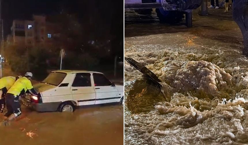 Adıyaman’da sel: Araçlar mahsur kaldı