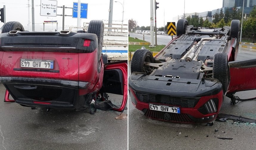 Araç ters döndü: 2 yaralı