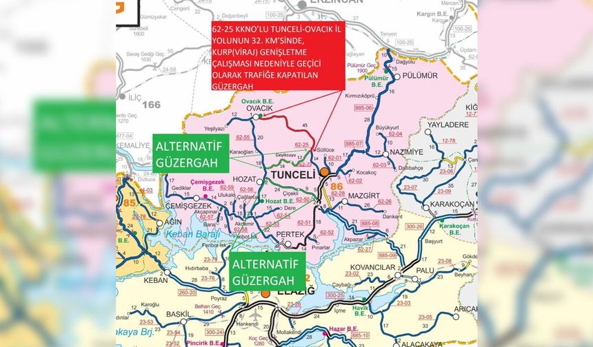 Tunceli-Ovacık yolu trafiğe kapatılacak