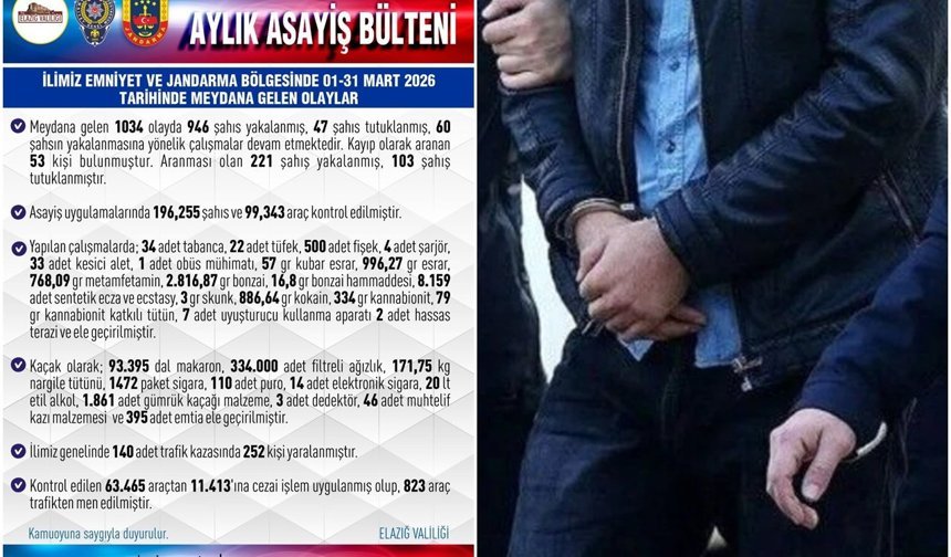 Elazığ'da 1 ayda 946 gözaltı