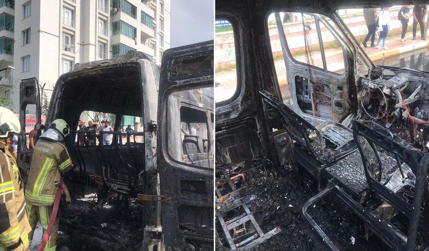 Diyarbakır'da minibüs yandı