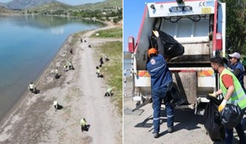 Hazar Gölü’nde 12 ton atık toplandı