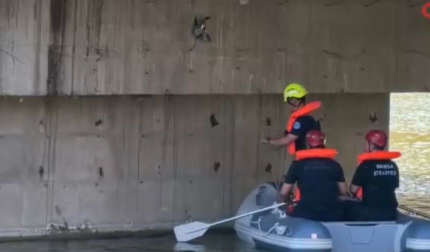 Köprü altında ipe takılan güvercine itfaiye eli uzandı