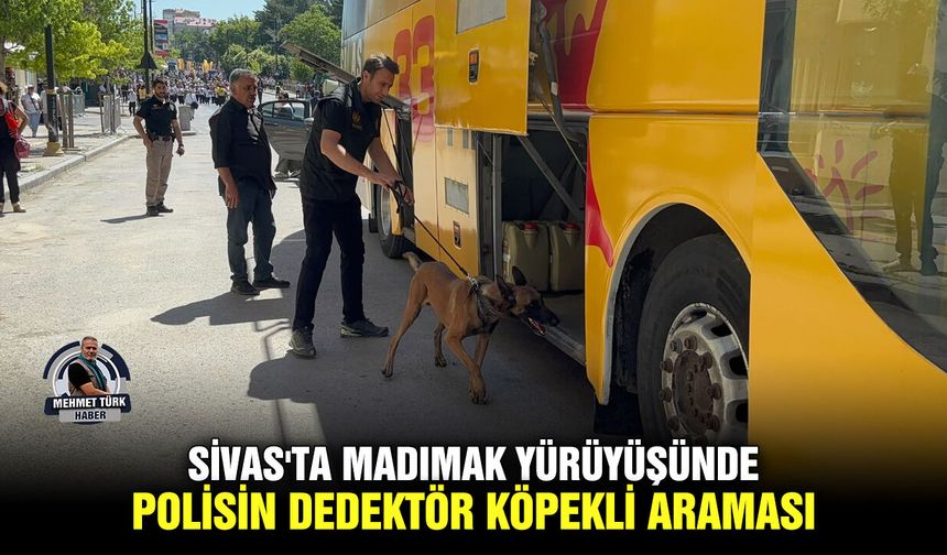 Sivas'ta Madımak yürüyüşünde polisin dedektör köpekli araması