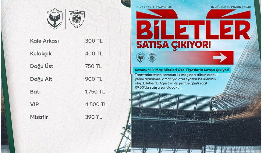 Amedspor-Erzurumspor maçının bilet fiyatları belli oldu!