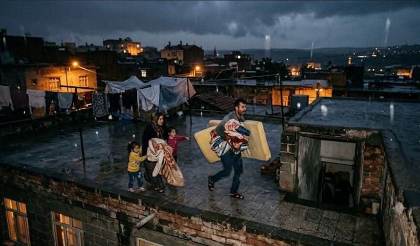 Diyarbakır'da damda yatan vatandaşlara yağmur şoku!