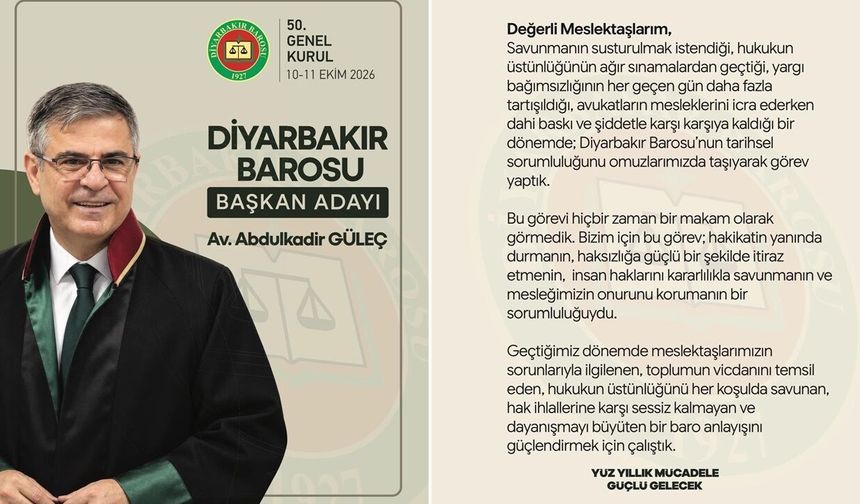 Diyarbakır Barosu Başkanı Abdulkadir Güleç yeniden aday
