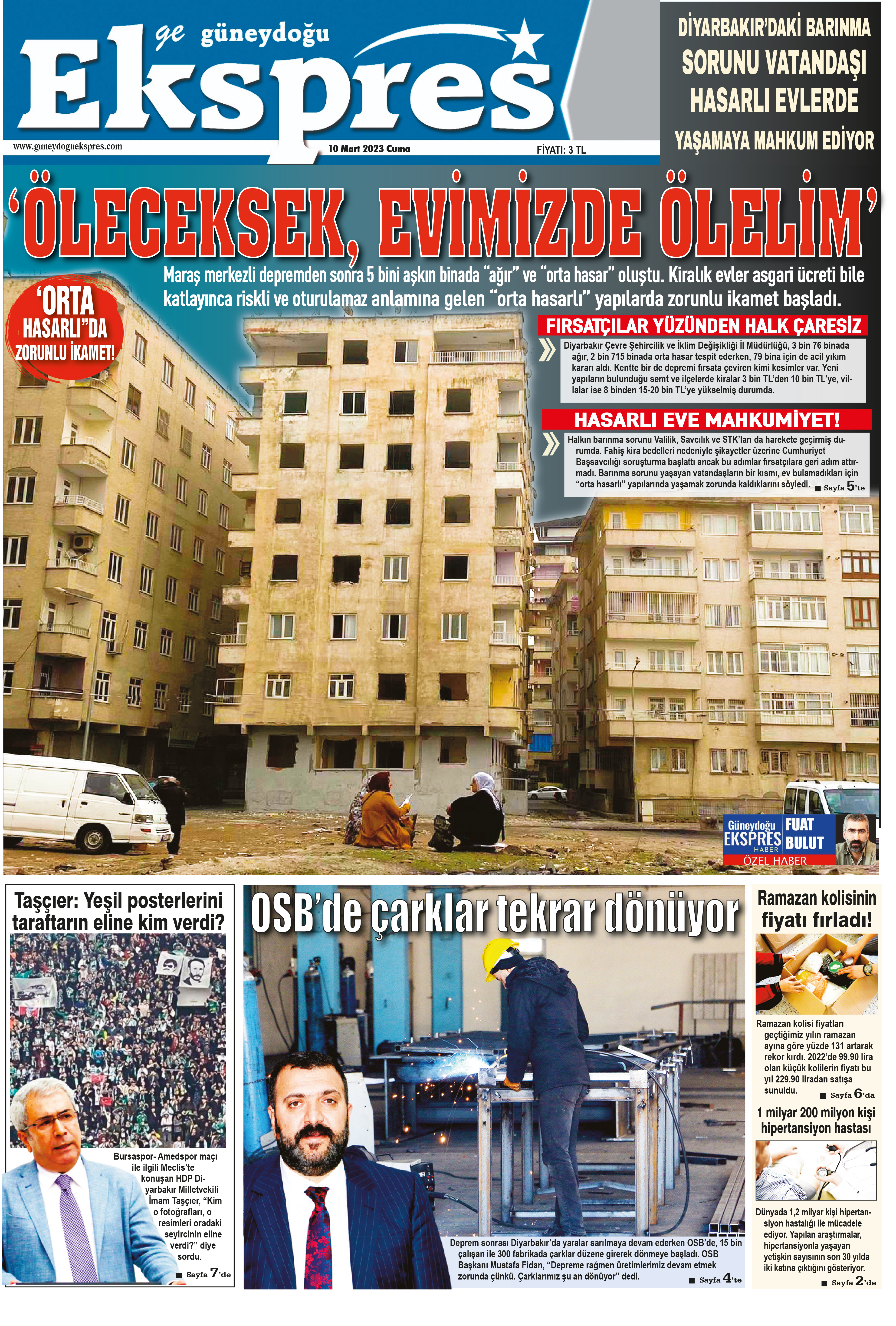 Diyarbakır Güneydoğu Ekspres Haber - 10 Cuma 2023 Cuma Tarihli Manşeti