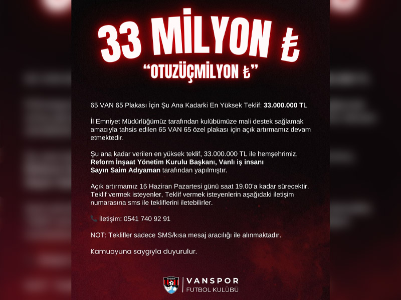 65 Van 65 Plaka Için 33 Milyon Lira!3