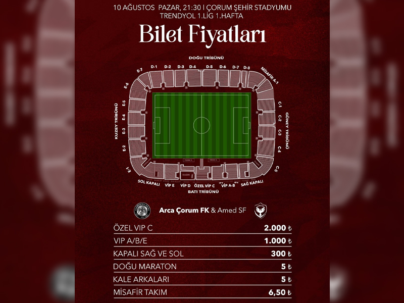 Arca Çorum Fk Amedspor Maçının Biletleri Satışa Çıktı