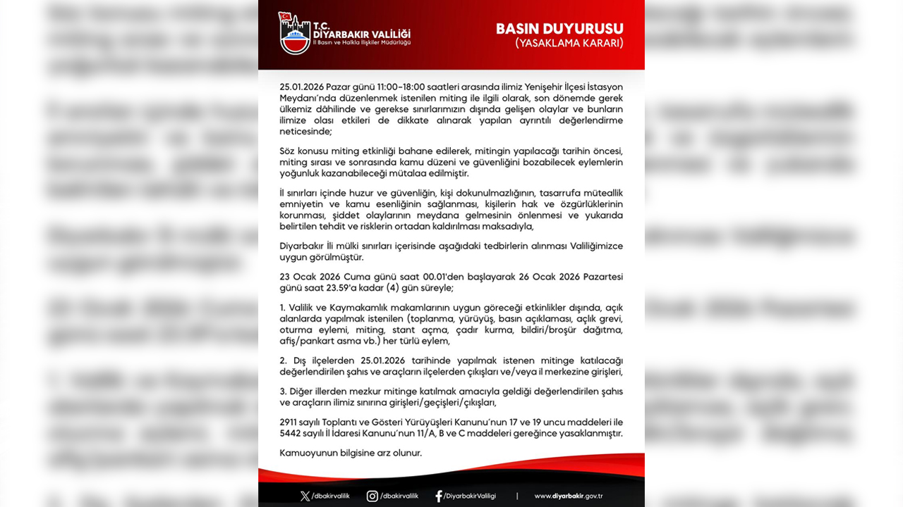 Diyarbakır Valiliği, Dem Mitingini Yasaklandı